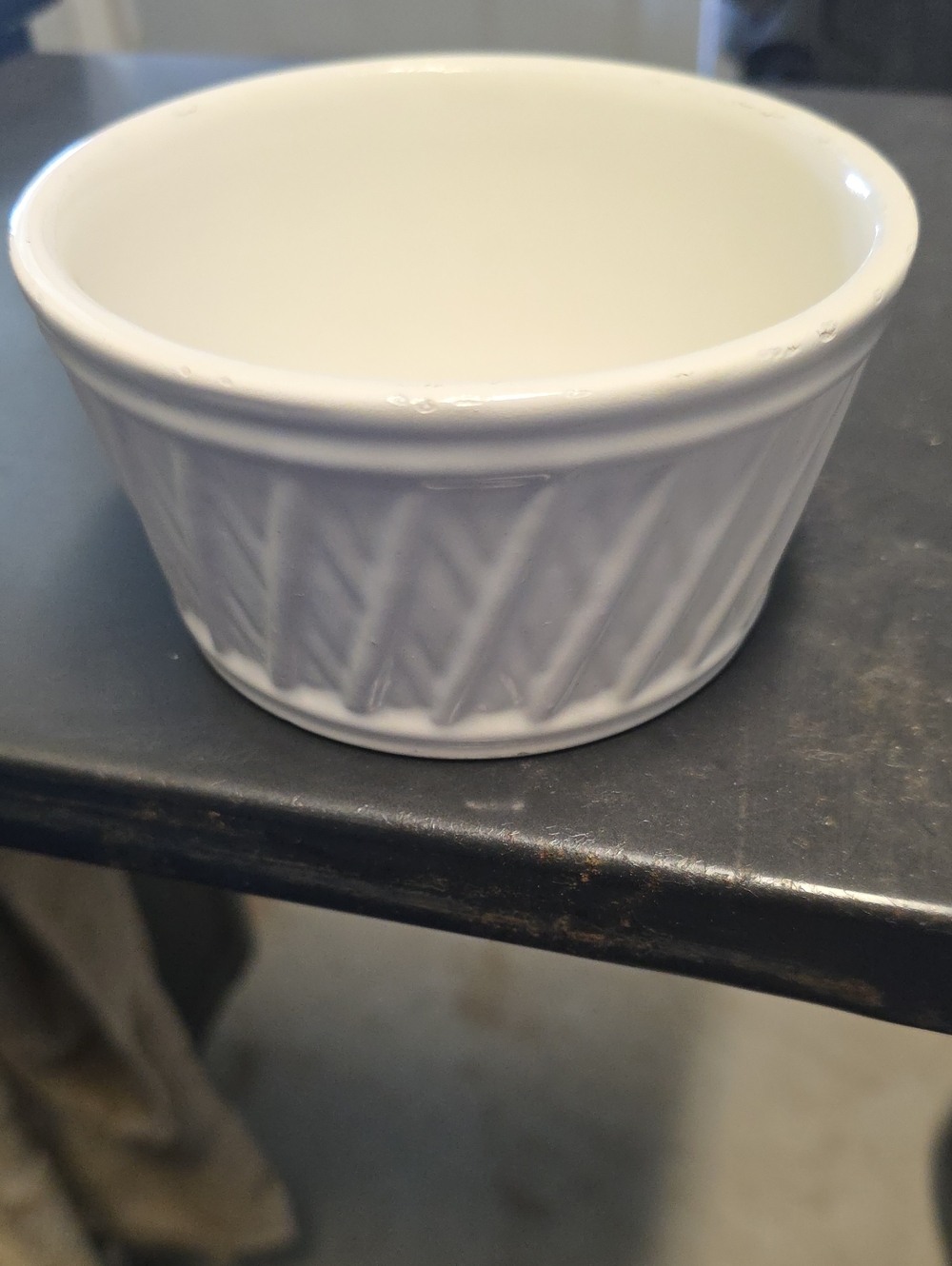 Horchow White Ceramic Ramekin with Textured Exterior. Made in Italy.